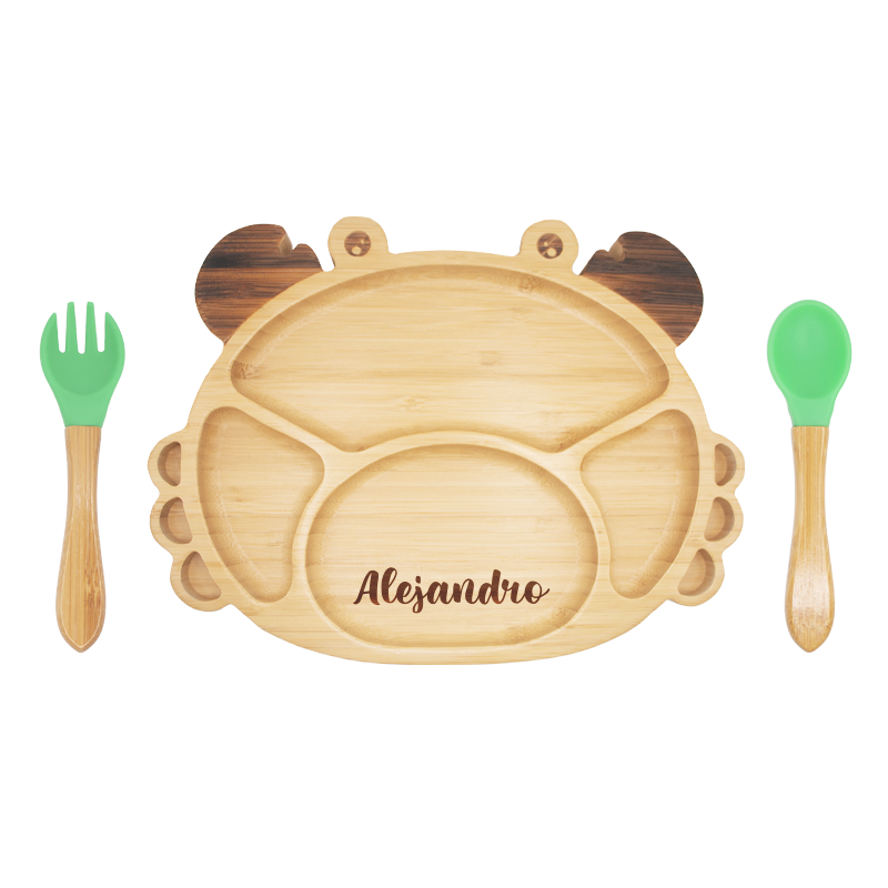Silicona Plato Para Bebe De Bambu Cangrejo Cubiertos Bebe Bambu